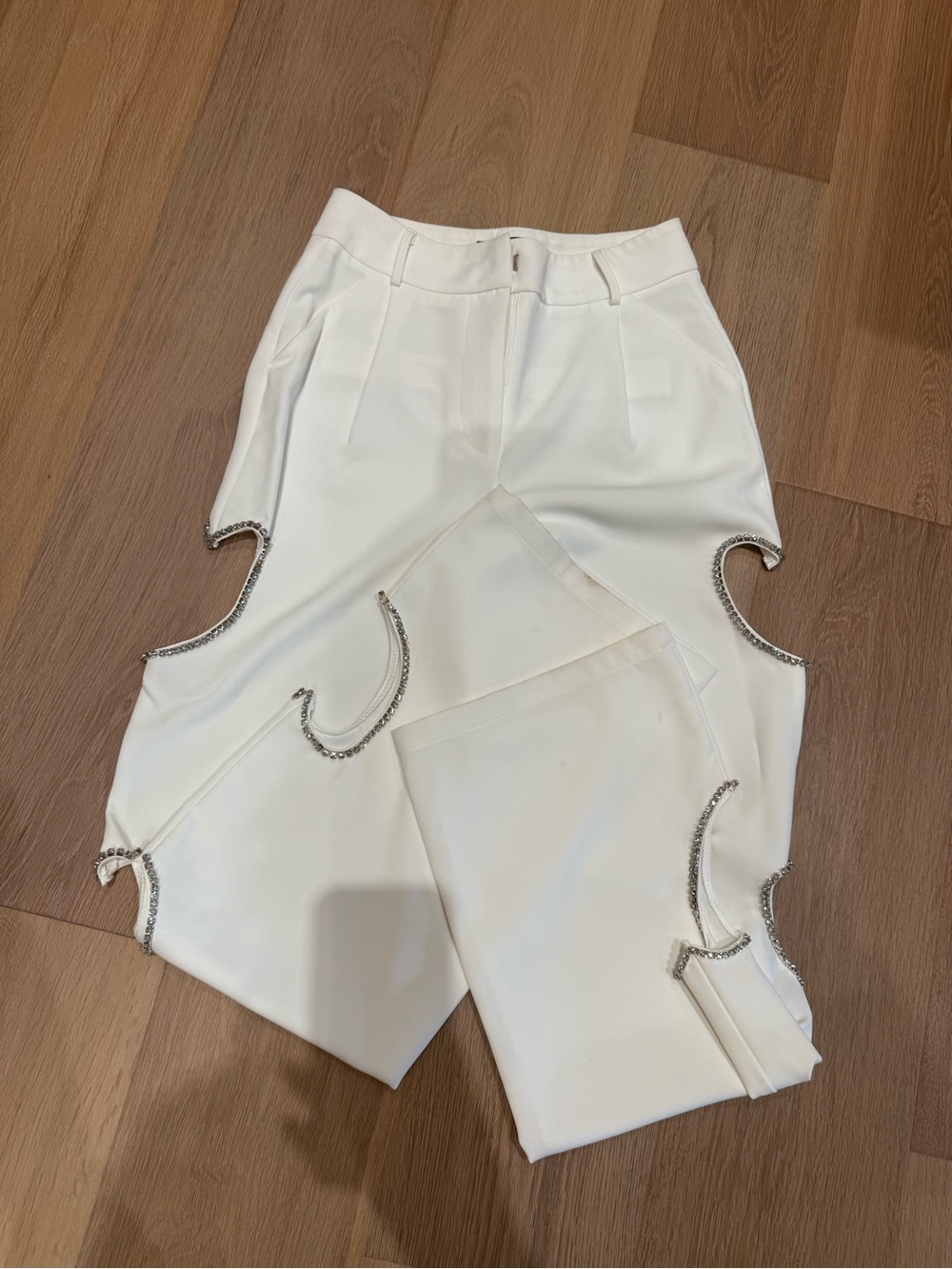 Nasty Gal White Chain-Trim Cutout Wide Leg Pants